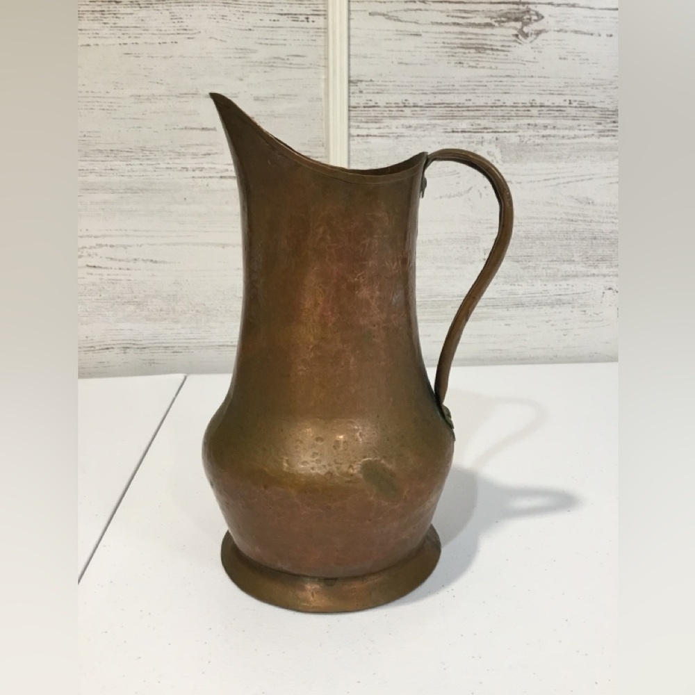 Vintage Large Solid Copper Hammered Copper Pitcher Decorative Watering Jug